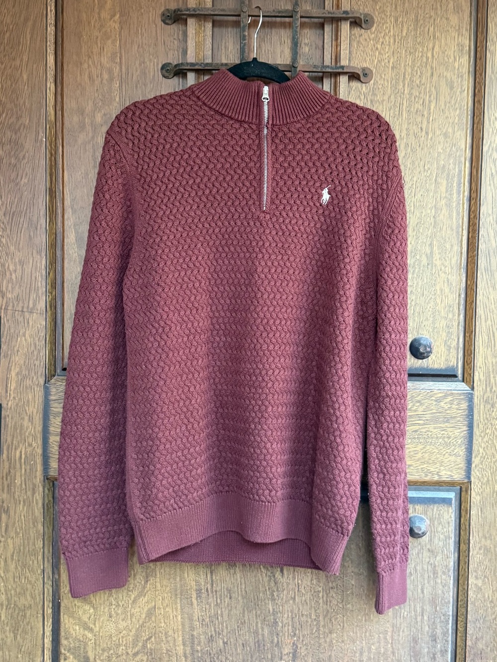 Ralph Lauren Men’s Zip-Front Textured Sweater - Wine
